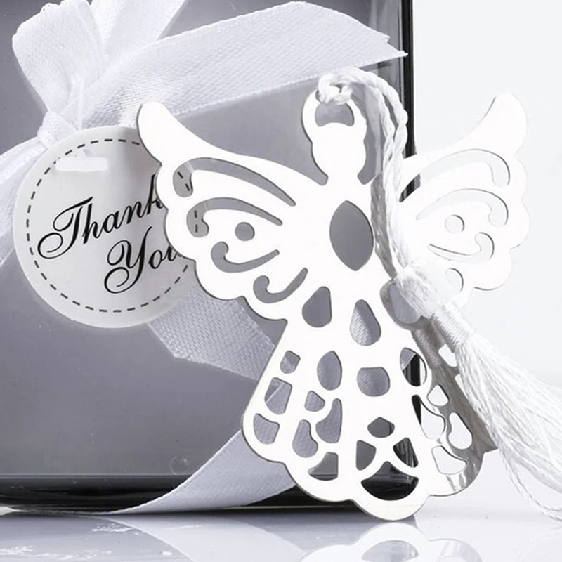 1pc Stainless Steel Silver Guardian ANGEL Bookmark Tassel Page Marker Ribbon Box