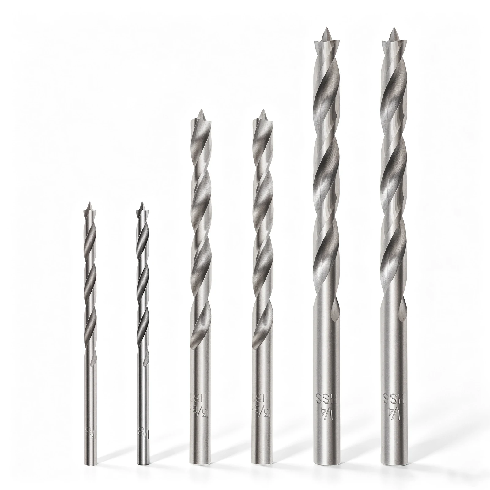 6 Pcs 1/8 13/64 1/4 in HSS Brad Point Drill Bits Set for Cabinet Furniture Assembly Repairs Woodworking Spiral Twist Drill Bits