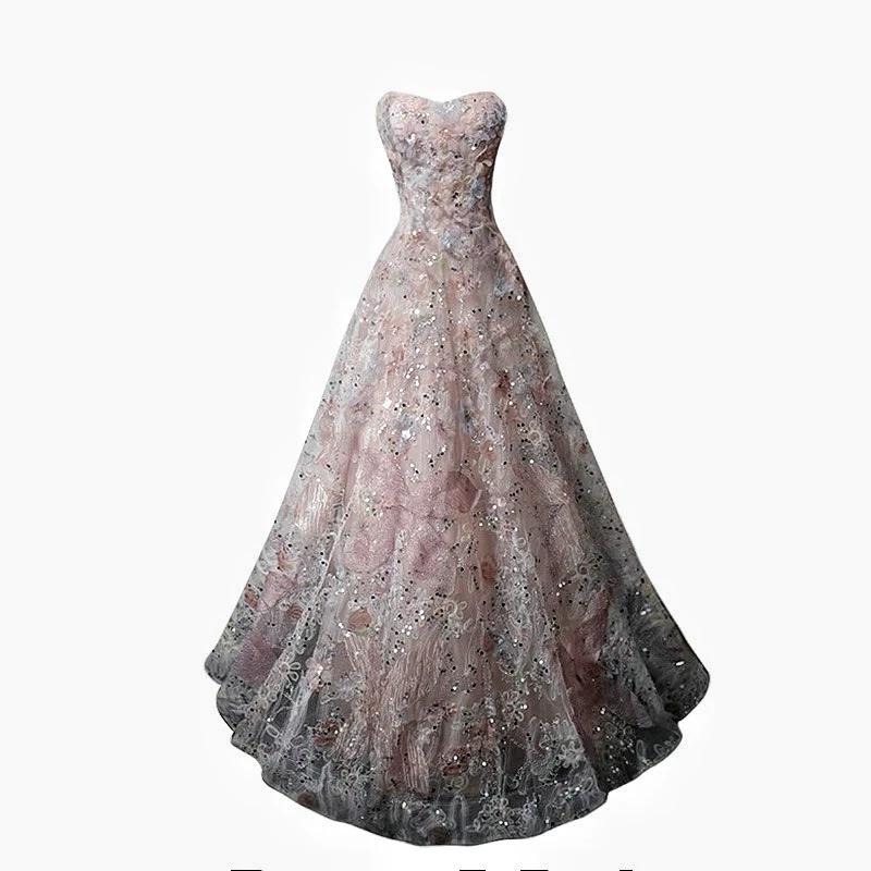 Pink Gorgeous Celebrity Dresses Flower Sequins Beading Gauze Strapless Pleated Floor High Prom Party Evening Gowns