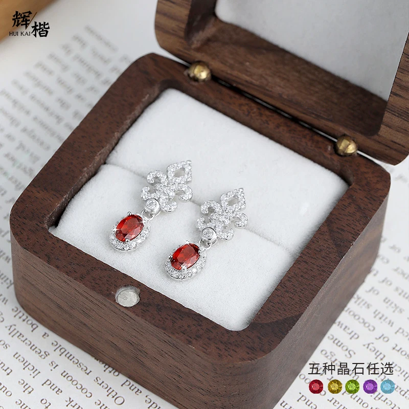 

Natural stone S925 sterling silver stud earrings garnet topaz jewelry women