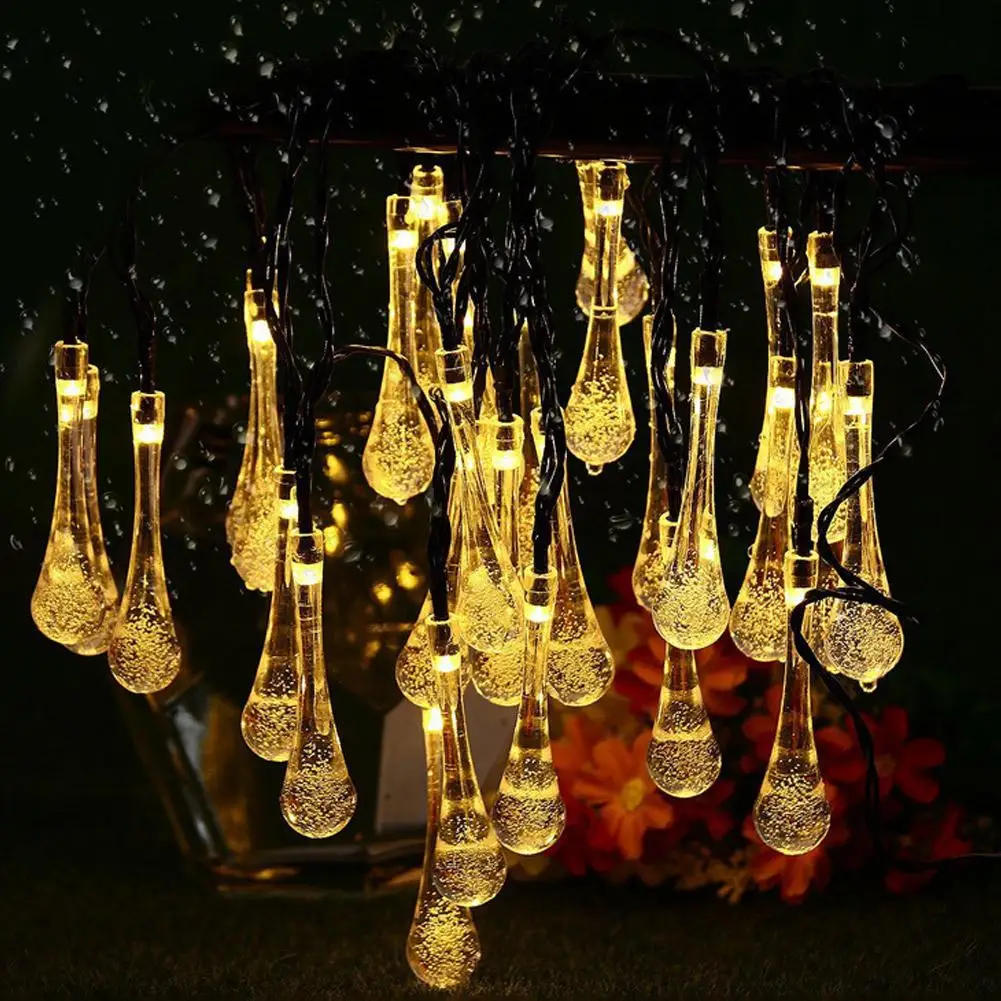 Solar LED String Lights Water Drop Fairy Lighting Outdoor Waterproof Garden Yard Patio Party Decor Lamp Decoration