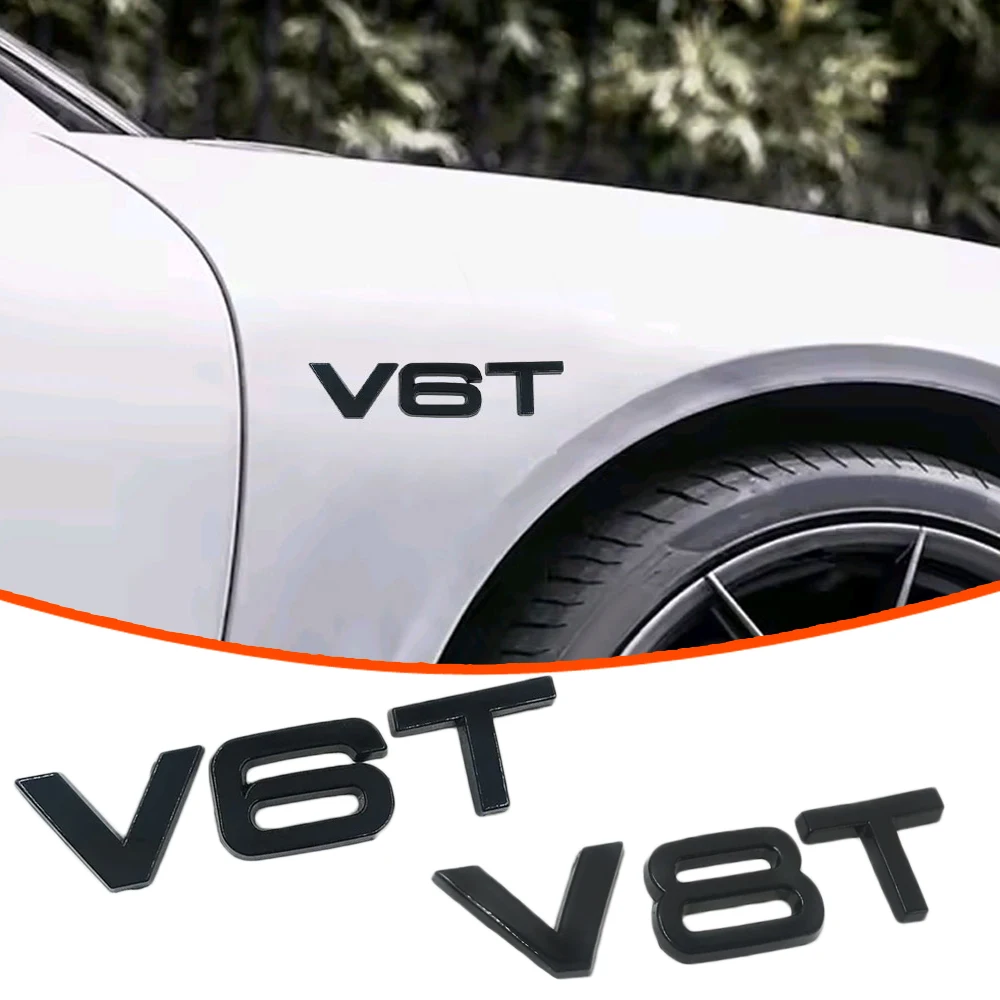 

1x Universal Car Tail Trunk 3D Emblem Metal Sticker Body V6T V8T Styling Sticker Side Fender Decorative Badge Decals Accessories