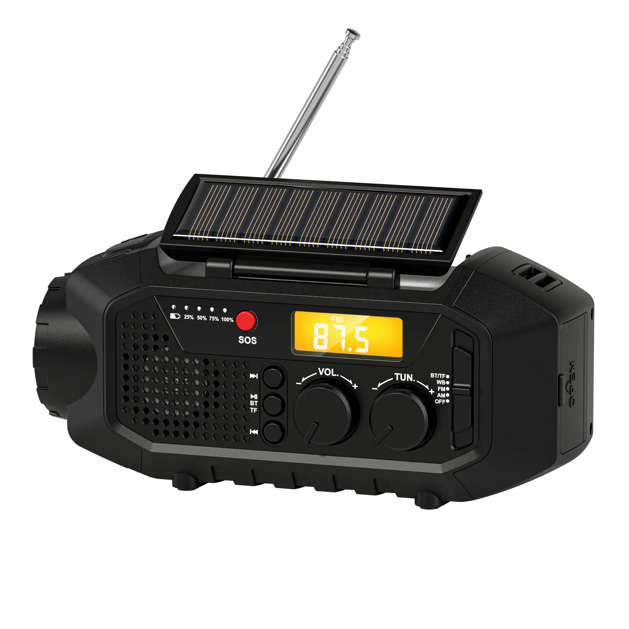 Emergency Radio,Bluetooth Speaker,Portable Solar Hand Crank AM/FM Radio for Survival,USB Charger,SOS Alarm,Reading Lamp,TF card