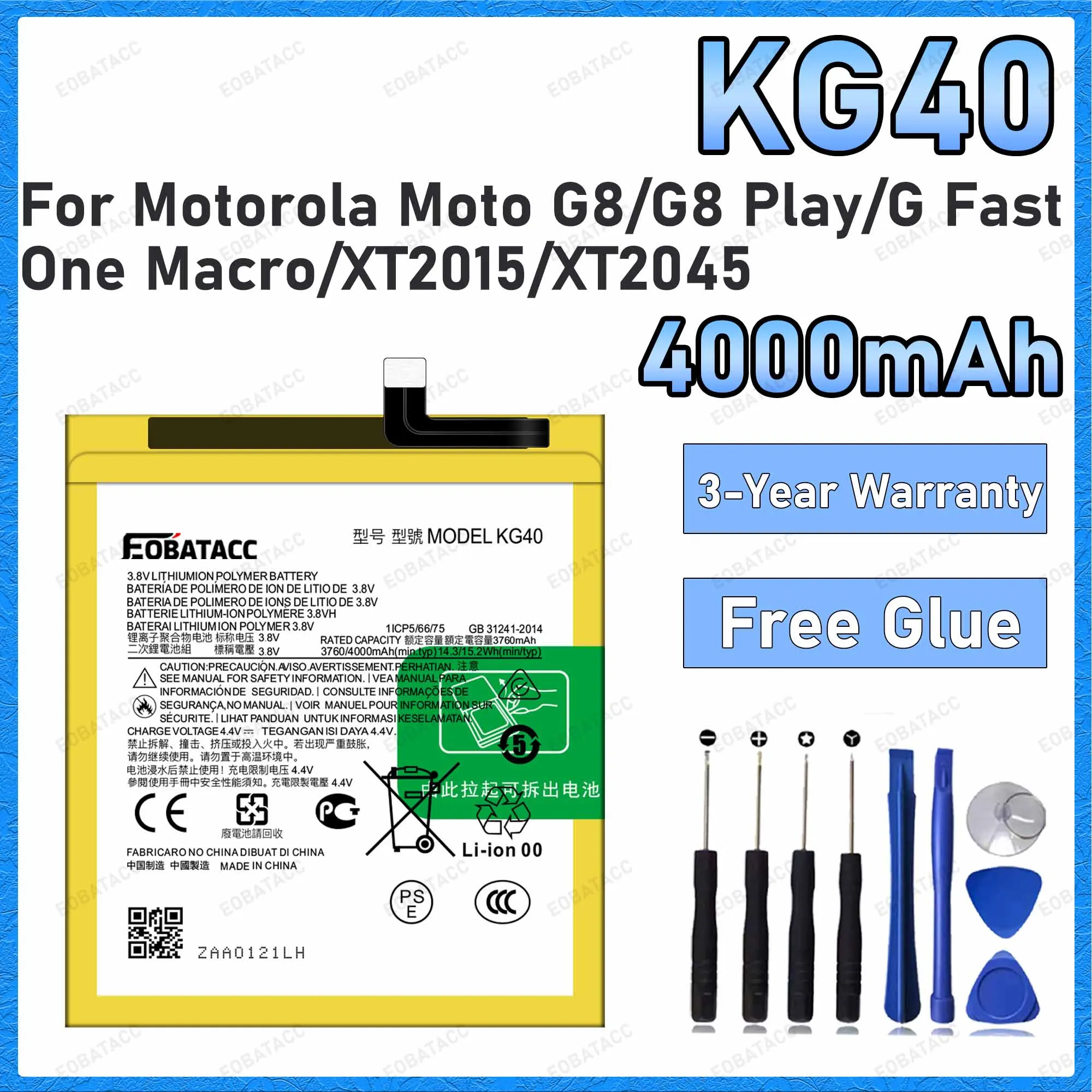 100% New High Quality 4000mAh KG40 Battery For Motorola Moto G8/G8 Play/G Fast/One Macro Batteries+Free Tools