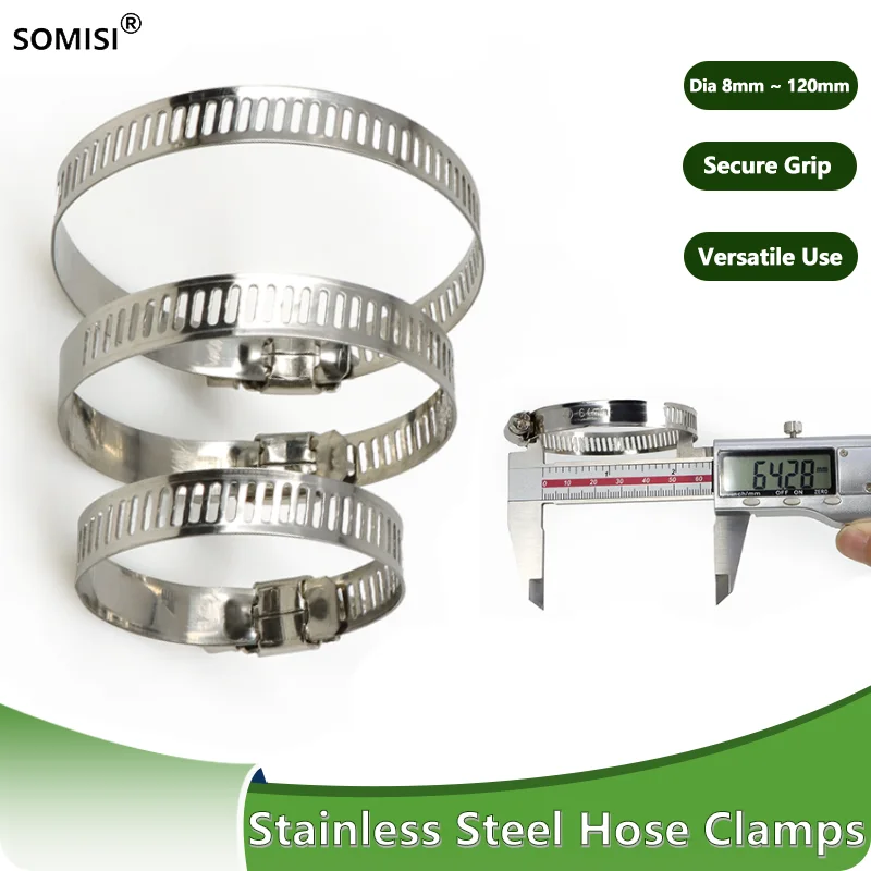 Stainless Steel Hose Clamps Dia 8mm ~ 120mm 5/10/20P Adjustable Tri Gear Worm Fuel Tube Water Pipe  Fixed Clip Spring Cramps