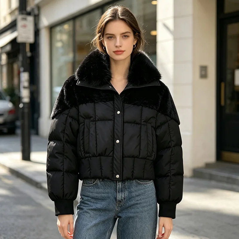 Women's Big Raccoon Hair Collar down Cotton Jacket Short Style Thickened Bread Coat New 2026 Small Coat