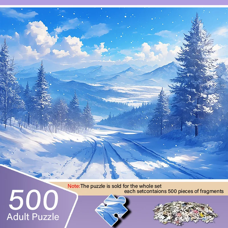 静かで新鮮な冬の雪景色をデザインした大人向けミニジグソーパズルの箱 - 傷つきにくい、高難易度