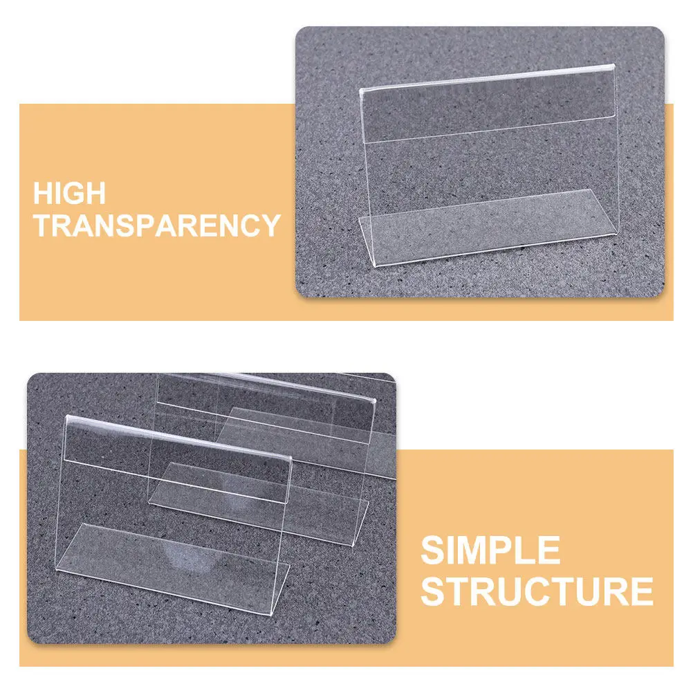 50Pcs Transparent Acrylic Display Stand L Shaped Horizontal Table Sign Holder Name Card Label Tag Tent for Business Store School