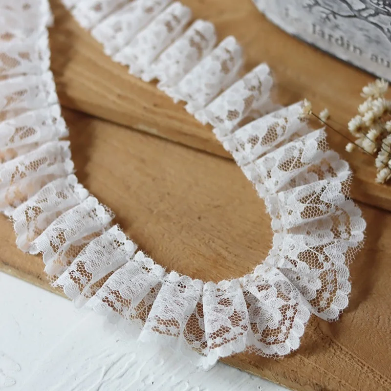 

White Cotton Lace Collar 3D Lace For Sleeve Neckline Wedding Dress Material Handmade DIY Laces Pleated Lace Sewing Accessory