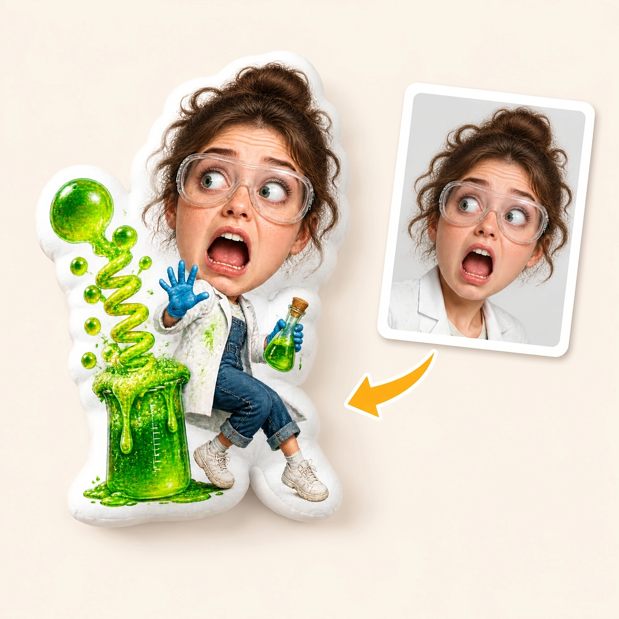 1pc Funny Scientist Slime Lab Character Shaped Pillow, Double Sided Printed Decorative Cushion for Home, Office, Sofa, Bed, and