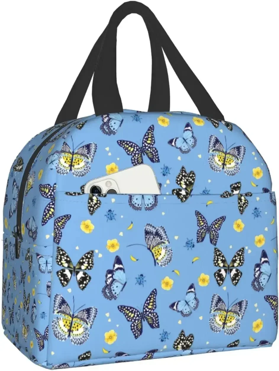 

Butterfly Flower Lunch Bag Insulated Reusable Lunch Box Thermal Tote Bag Container Cooler Bag for Women Men Travel Picnic Work