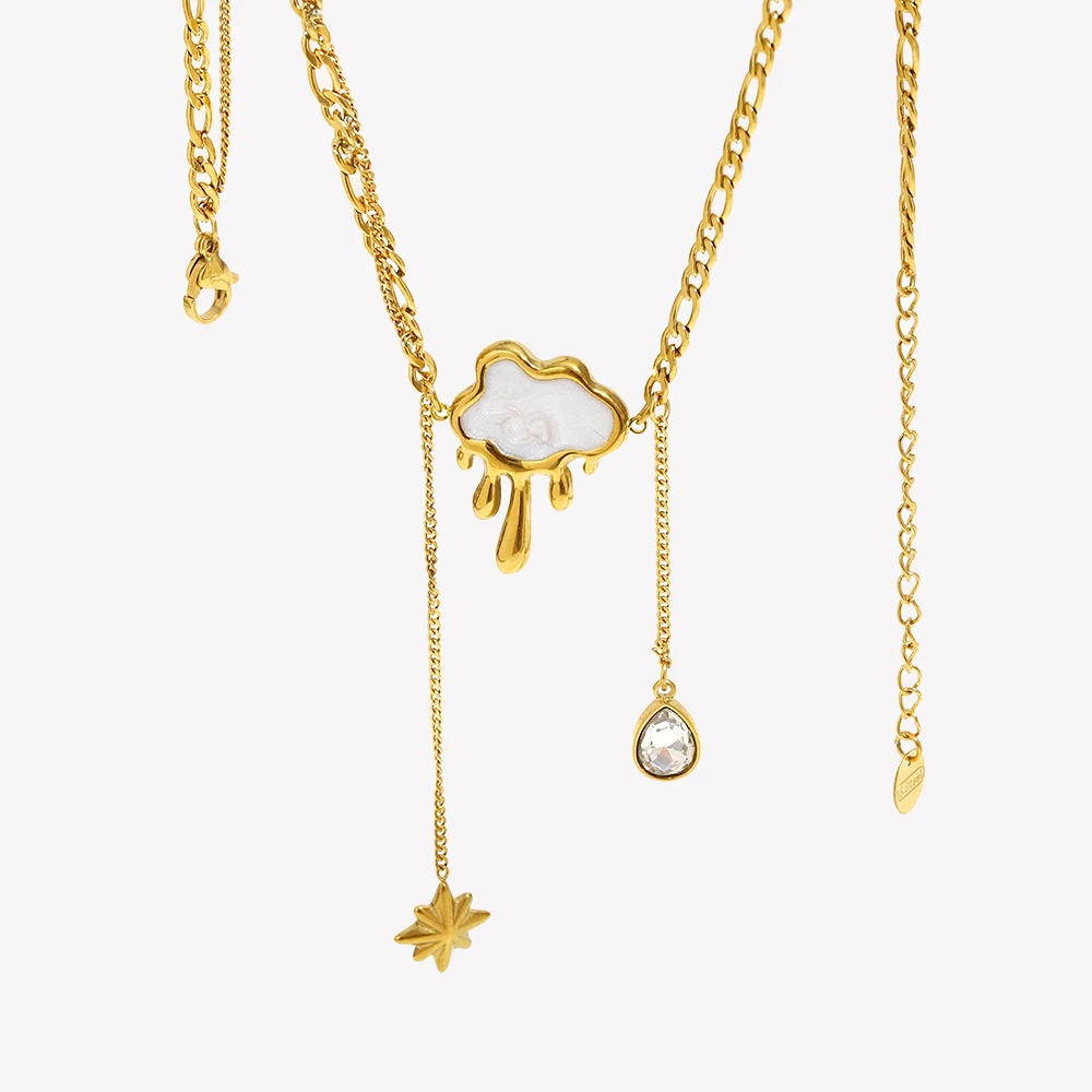 E.B.belle  Double Layers Shell Cloud Tassel Necklace Gold White Color Hypoallergenic Stainless Steel Jewelry For Fashion Women