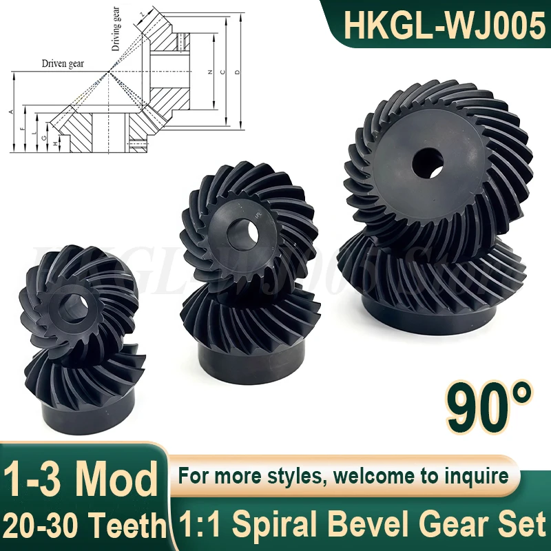 1 Set 1:1 Spiral Bevel Gear 1-3 Mod 20/25/30 Teeth Helical Bevel Gear 45# Steel Metal Transmission Gear 90 Degree Installation