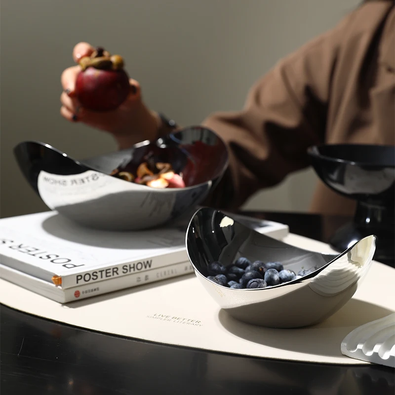 1 Stück 304 Edelstahl-Obstschale, Premium-Lebensmittelqualität, luxuriöse Haushalts-Snackschale, geschwungenes Design, Serviertablett