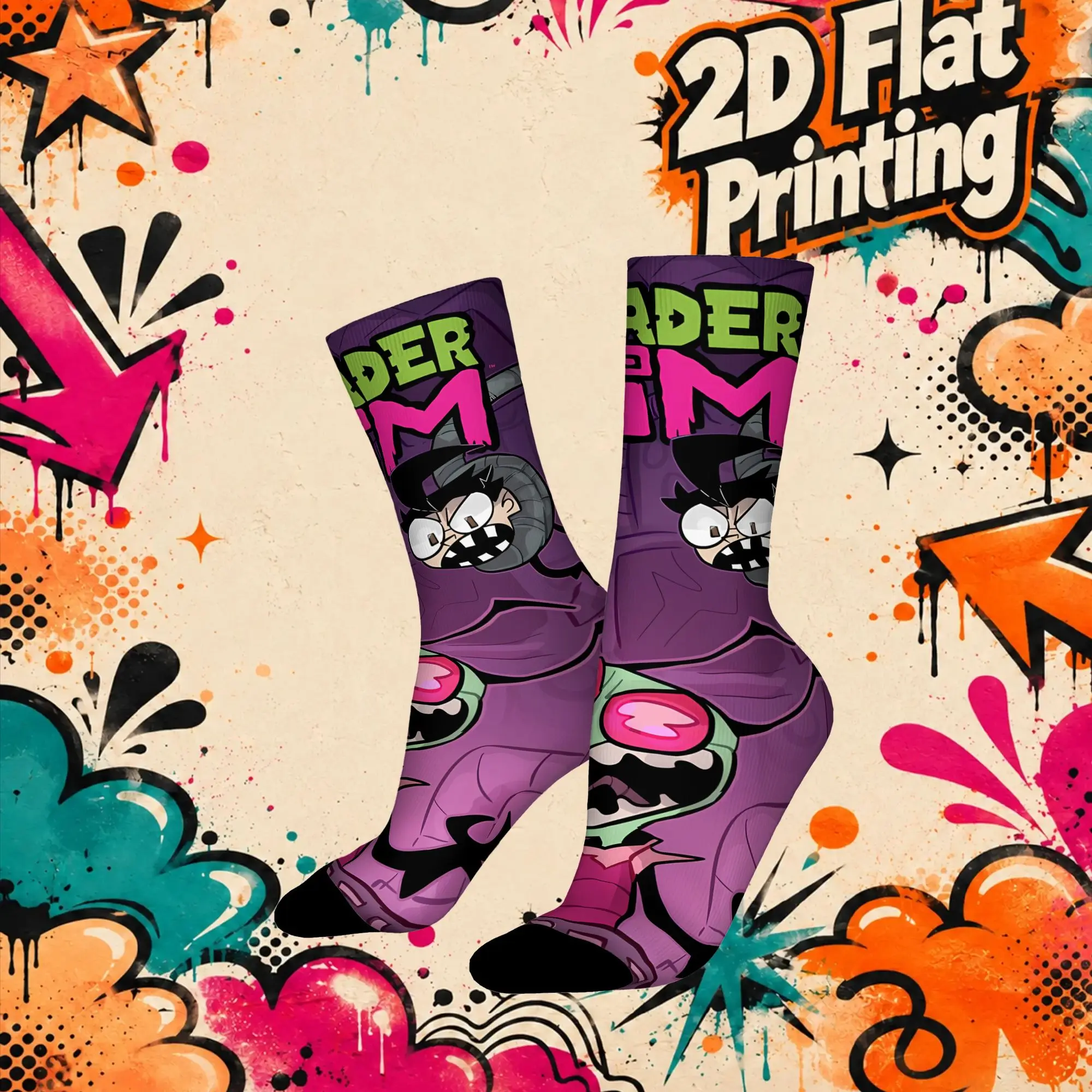Fashion Retro Invader Zim Anime  Men's  Mid TubeSock Unisex  Funny Mid-Calf Socks