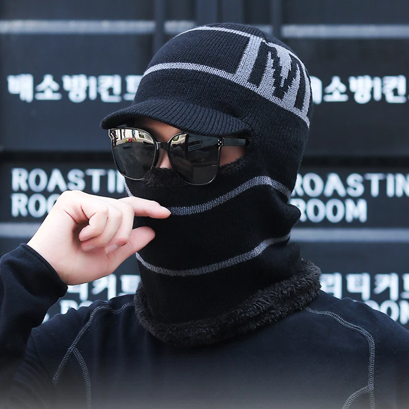 

Зимняя унисекс M с буквенным узором, вязаная утолщенная флисовая подкладка, ветрозащитная шапка с черепом, велосипедная лыжная шапка, теплая маска для лица