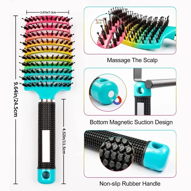 Barber Nylon Hair Brush Scalp Massage Hollow Out Anti-static Combs Curved Bristle Wet Curly Combs Salon Styling Hairbrush Tools