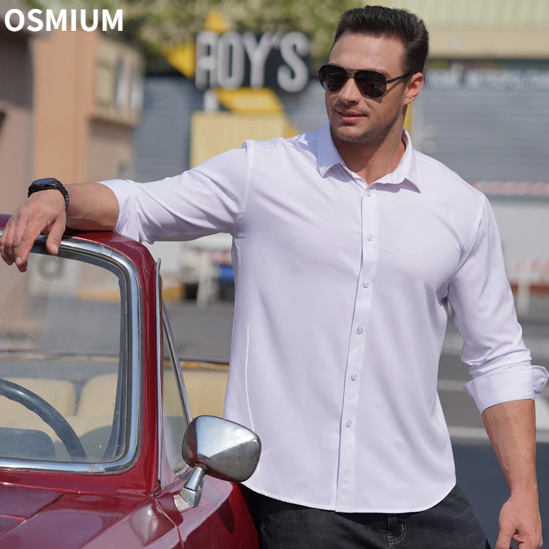 

Large Size Men White Long Sleeve Button Up Shirt Spring Autumn Business Casual Thin Shirt Top Plus Size 8xl 9xl 10xl Office Wear