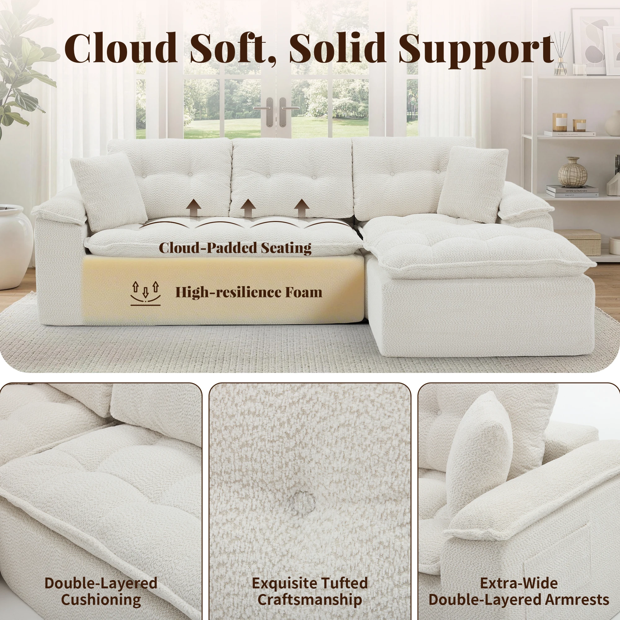 Korser 110" Modern L Shape Boneless Cloud Sectional Sofa, Chenille Deep Seat Modular Couch with Ottoman, No Assembly Needed for Living Room - view 6