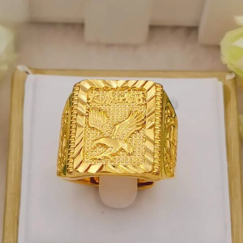 Bague d'aigle pour homme en or 24 carats véritable, taille ajustable, symbole d'ambition et de réussite