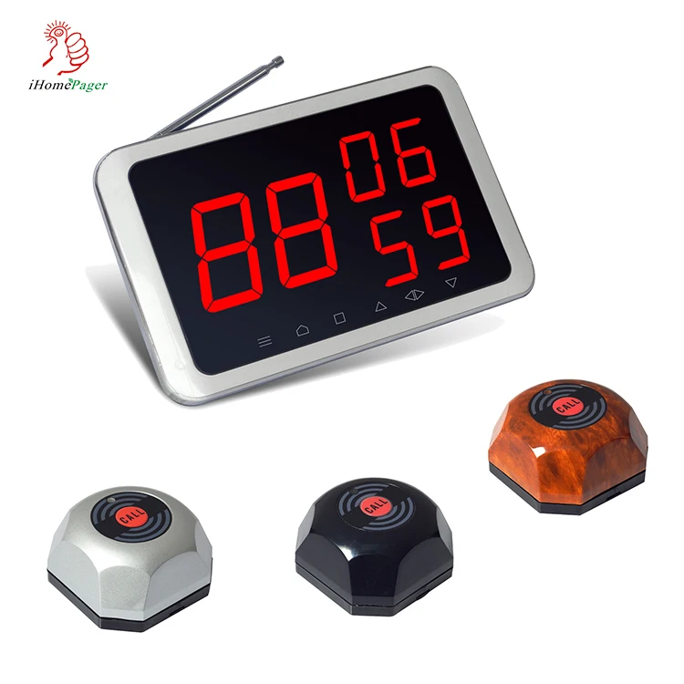 

Hotel Cafe Wireless Touch Screen Restaurant Pager System Three Sets Of Number Display Receiver Press Button 1~99