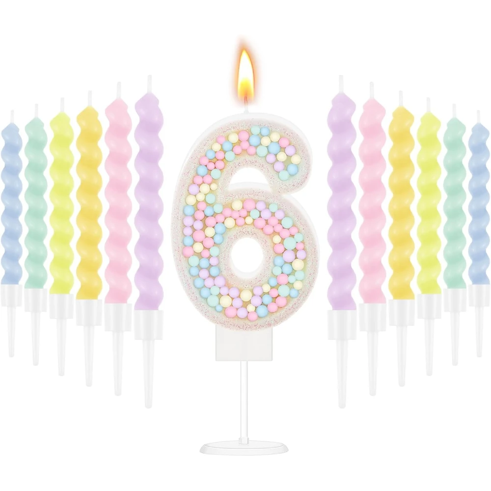 Vela de cumpleaños con números con 12 Uds., velas en espiral para niñas, macarrón, Pastel, arcoíris, unicornio, decoración para pastel, decoración de fiesta temática dulce