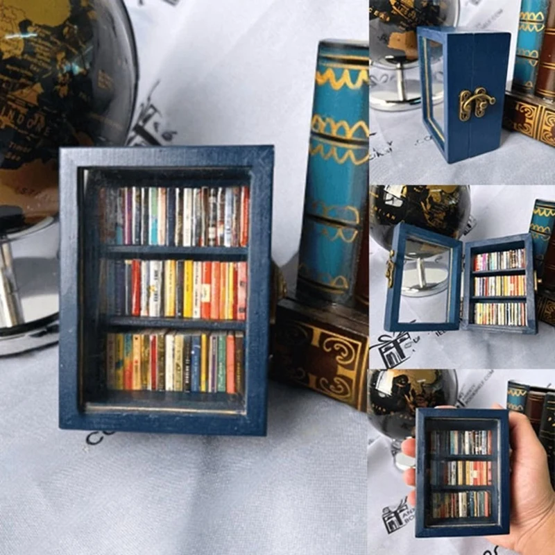 Miniature Bookshelf Pocket Anxiety Bookshelf Wooden Tiny Book Library Stress Reliever Bookshelf Tabletop