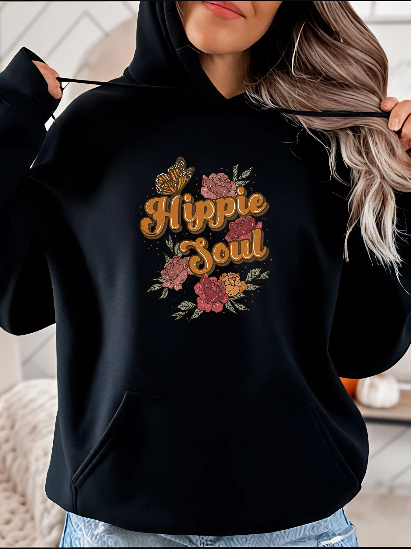 

Толстовка с капюшоном Hippie Soul с цветочным принтом, женская повседневная толстовка в стиле бохо, уличная одежда для девочек и женщин