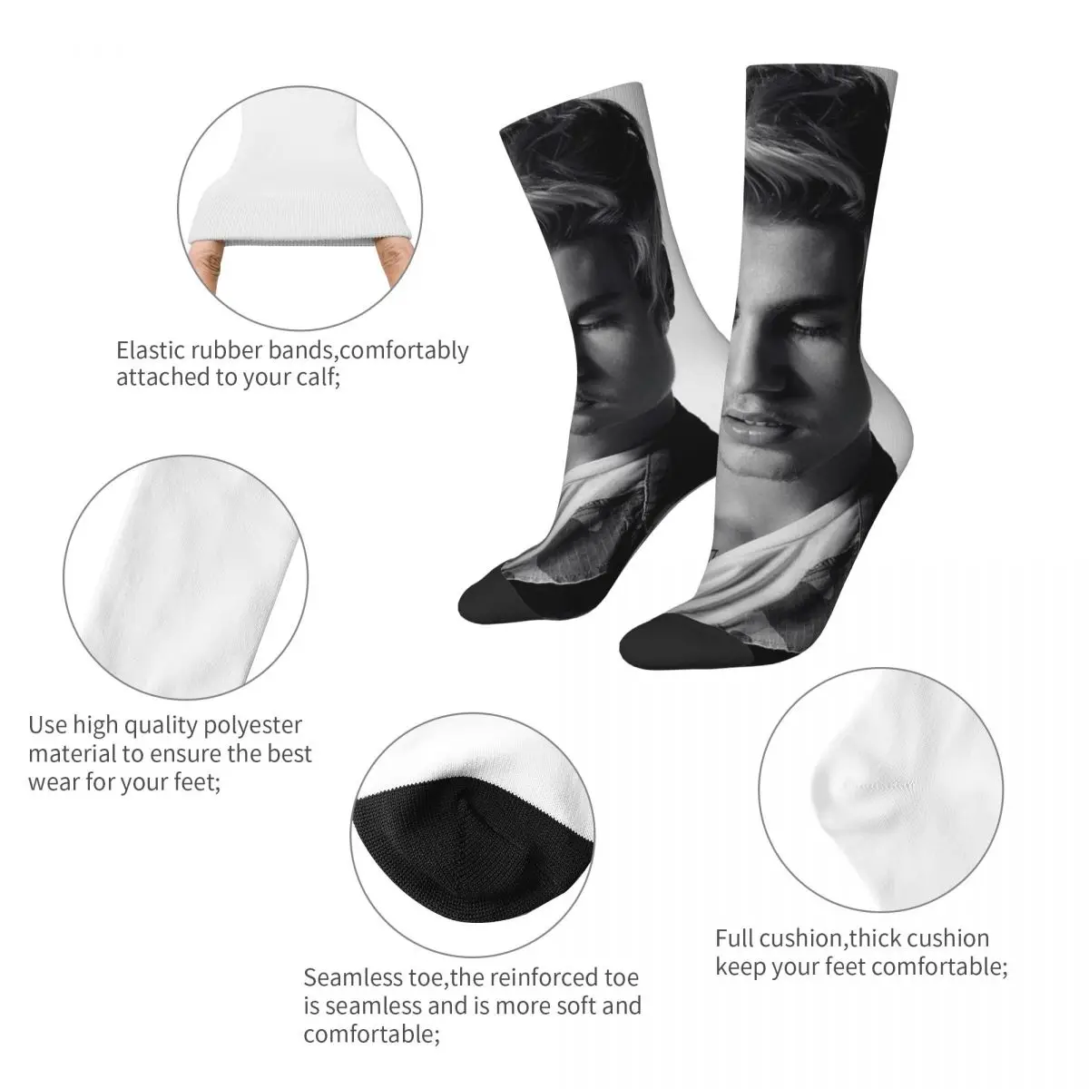 Chaussettes Justin Bieber pour hommes et femmes, polyester, décontracté, pop, chanteur canadien, Harajuku, printemps, été, automne, hiver, cadeau