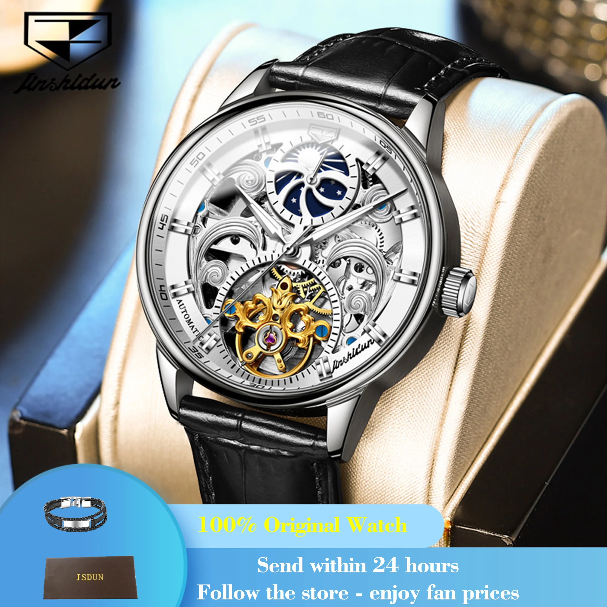 JSDUN 8922 Watch For Men Hollow Skeleton Mechanical Wristwatch Top Brand Waterproof Luminous Original Business Automatic Watches