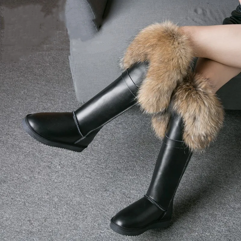 Botas de nieve por encima de la rodilla de piel de cuero genuino para Mujer, Botas australianas de alta calidad de piel de zorro, Botas de invierno para Mujer, Botas cálidas para Mujer