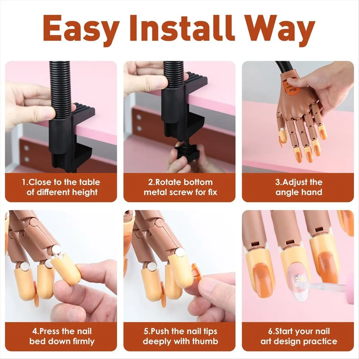 NEWABMK Acrylic Nails Flexible Practice Fake Hand,Nail Training Adjustable Finger Kits, Fake Nails Hands with 200 PCS Na