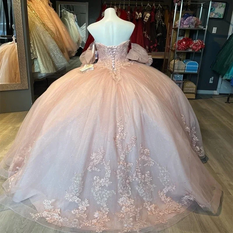 Schnürung Schatz rosa glänzendes Ballkleid Quince anera Kleid Scheide Mode Tull süß 16 Korsett Vestidos de 15 Años