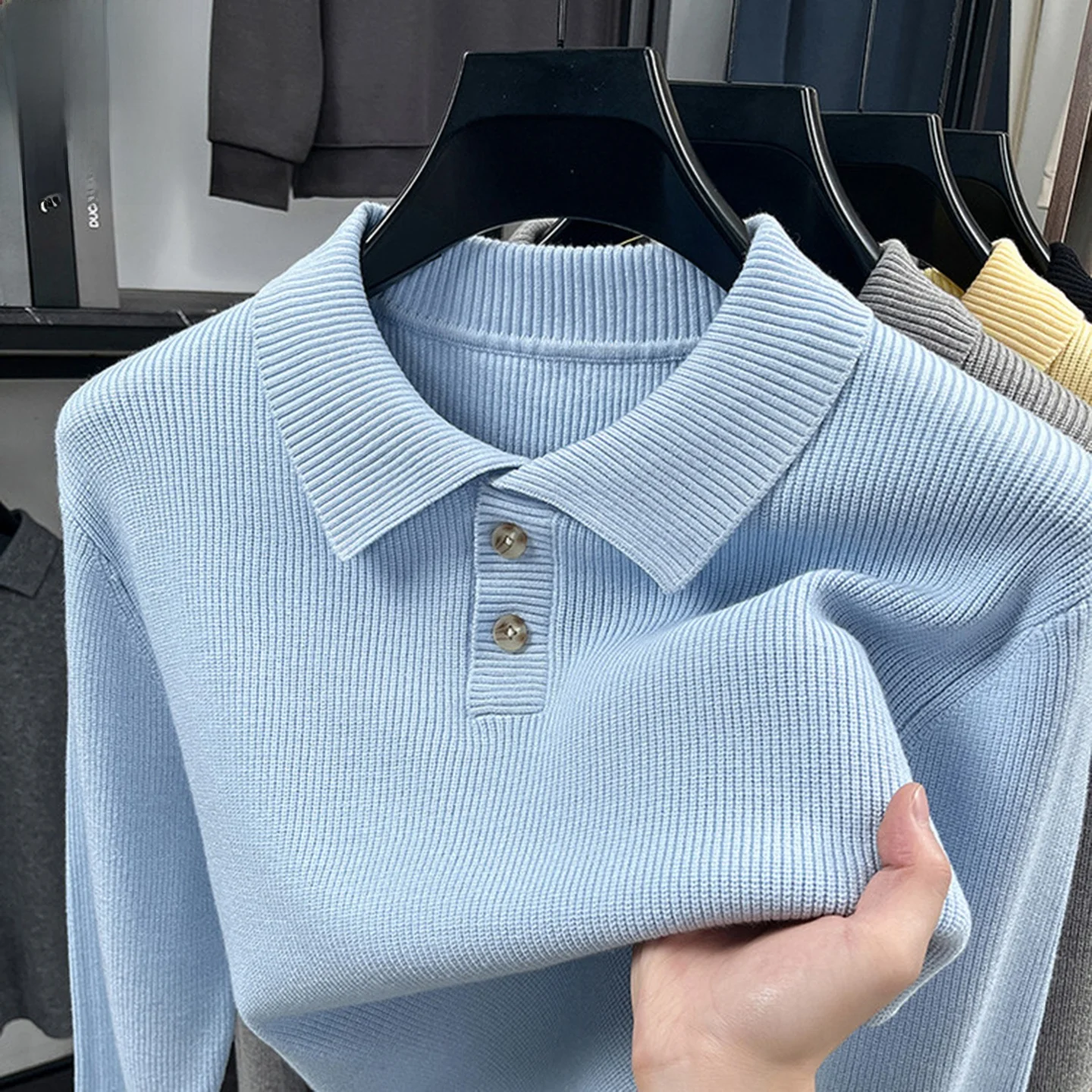 

Мужской свитер Legend Paul 2026: Зимняя вязаная рубашка с длинным рукавом, отложным воротником, в минималистичном стиле, для делового повседневного образа