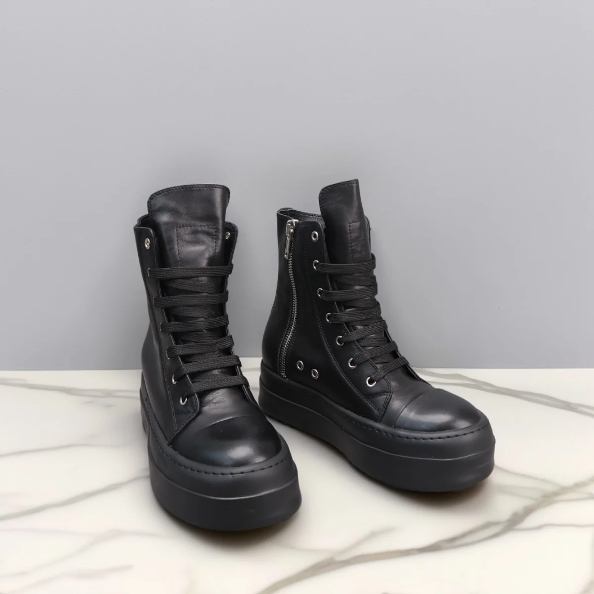 Men's Casual Genuine Leather Boots Women High Top Lace-Up Black Pink Platform Luxury Designer Sneakers For Autumn