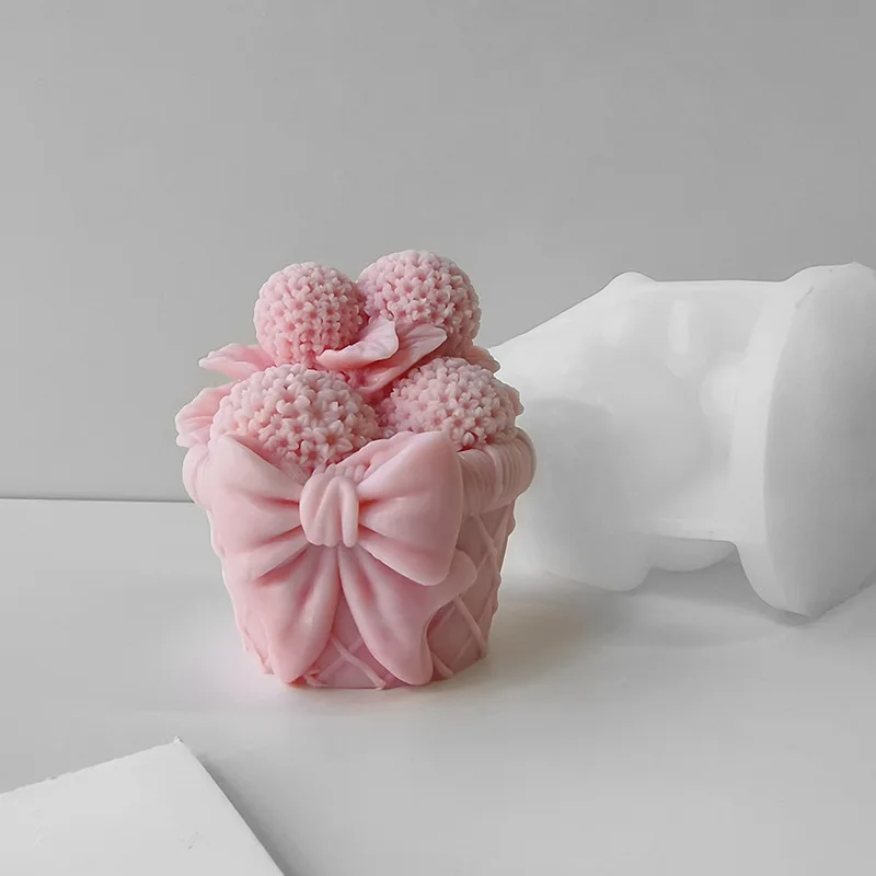 Cesto di fiori 3D Cesto di ortensia Stampo per candele Papillon Sapone fatto a mano Cioccolato Stampo regalo fatto a mano Stampo in gesso fai-da-te