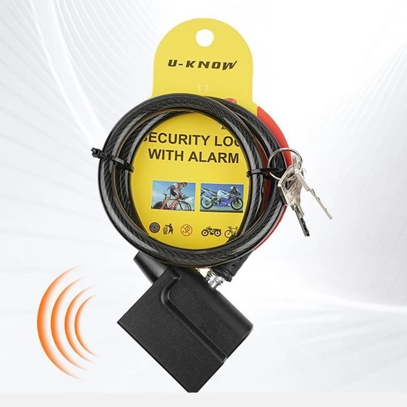 دراجة الطريق الجبلية قفل مضاد للسرقة دراجة الصلب كابل الأمان سلسلة قفل إنذار عالي الحساسية تحذير قفل أمان مع 2 مفاتيح #3