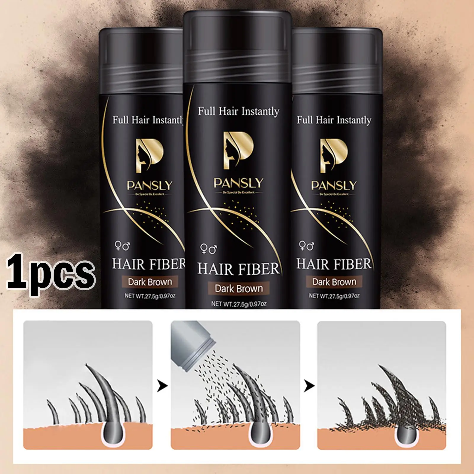 Poudre de fibres pour la construction des cheveux, fibres UNIS issantes naturelles pour un look de cheveux