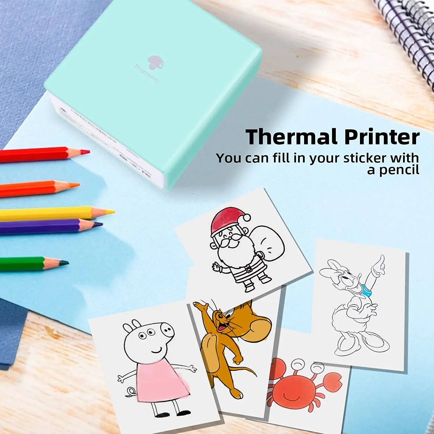 Phomemo Printer Mini M02 Portable Phone Wireless Sticky Printer Photo DIY Sticker Maker Self-Adhesive Thermal Paper Rolls