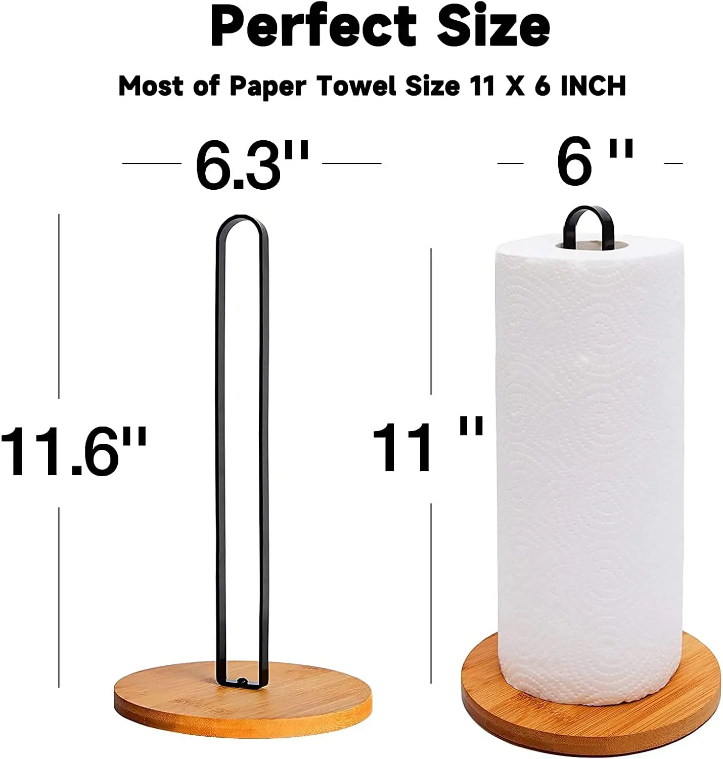 TONLEA Wood Paper Towel Holder, Black Paper Towel Holder Countertop, Kitchen Towel Holder Free-Standing with Non-Slip Wooden Bas