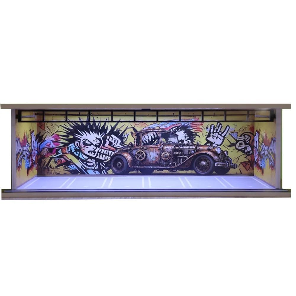 1/64 Scale USB LED Light Car Garage Diorama Models Display Model Miniature Parking Lot Collectible Gift for Model Enthusiasts