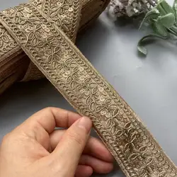 1 Yards khaki 4CM Lace Trim Ribbon Ethnic Clothing Gold Strand Thread Embroidery Sequin Children's Hanfu Fabric Accessories New