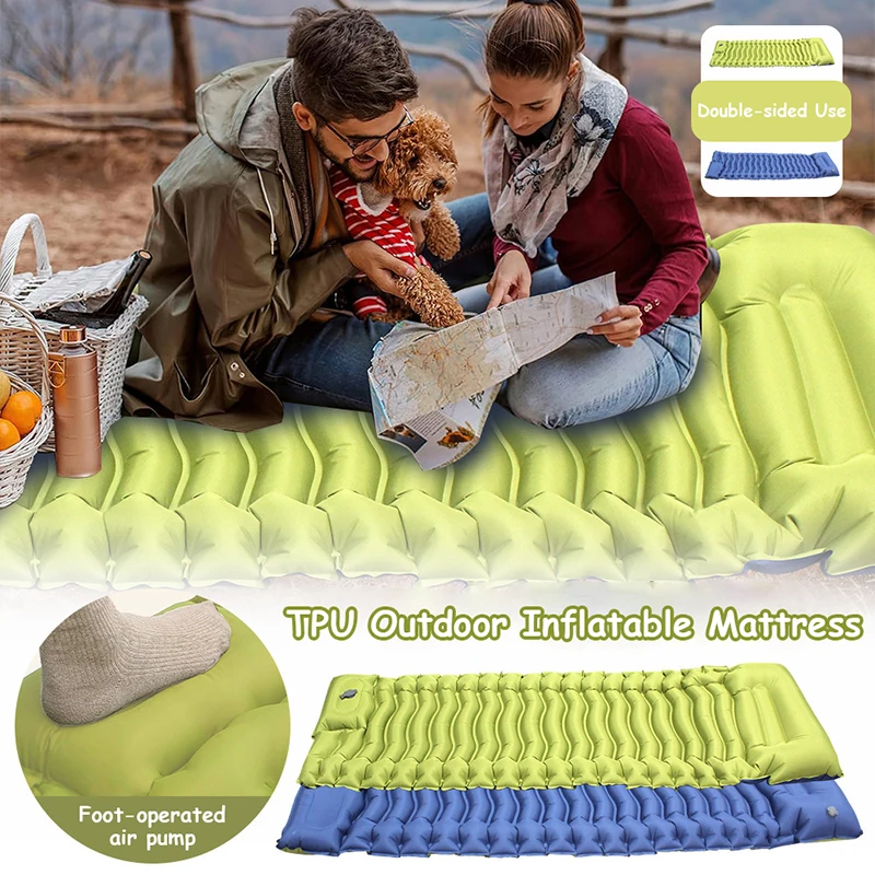 

Портативный надувной матрас для кемпинга, встроенный насос для ног, сверхлегкие коврики для кемпинга с подушкой для туристической палатки