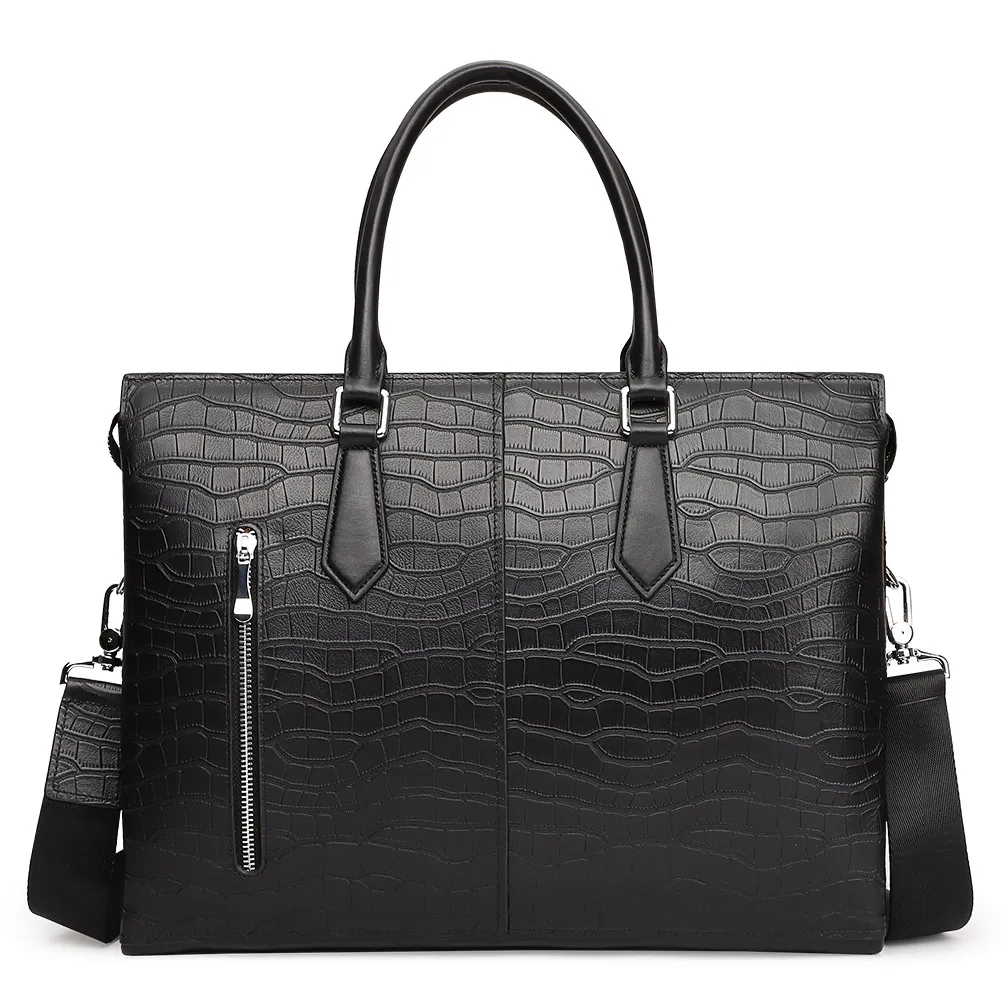 HUMERPAUL Genuine Leather Men Briefcase Business Office Laptop Handbag High Quality Crocodile Shoulder Crossbody Bag For Travel