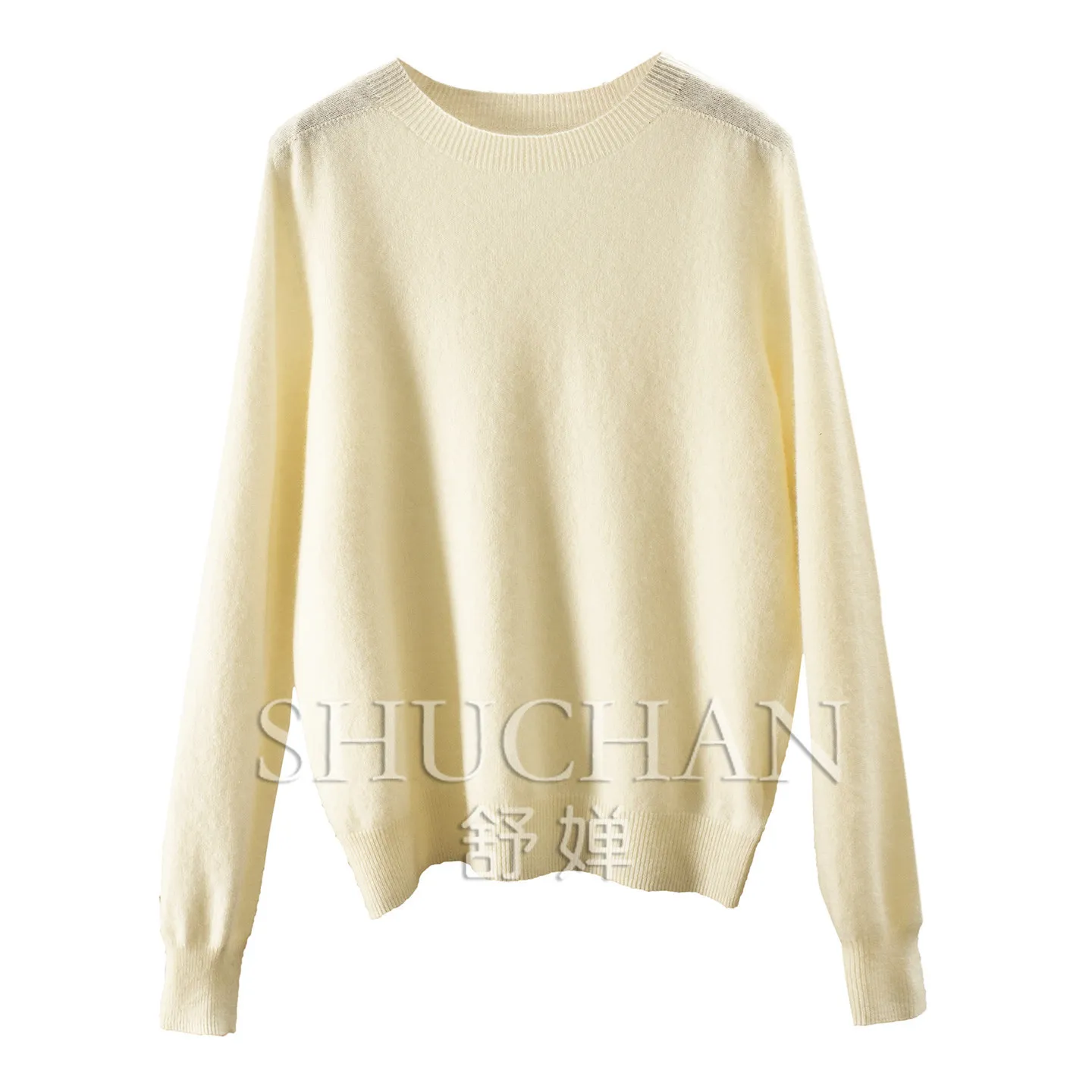 Pullover Seamless Weaving Cashmere Wool Slack Crew Neck Sweater Women's E242 Sueter Mujer