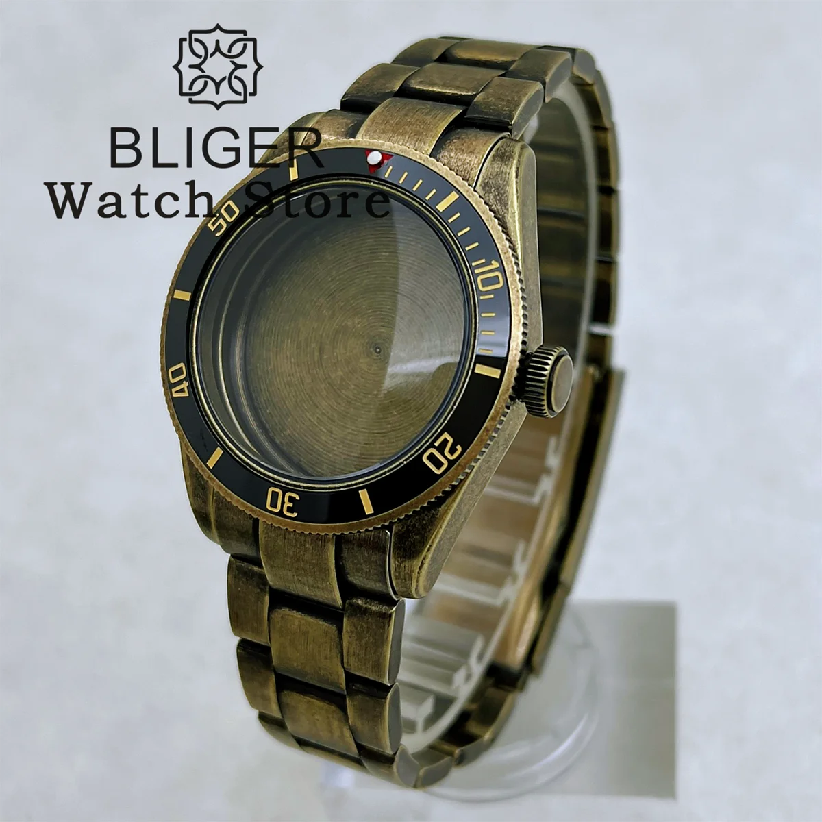 BLIGER 39mm Bronze Watch Case With Bracelet Dome Sapphire Glass Fit NH34 NH35 NH36 2824 PT5000 Movement Waterproo BB58Watch Case