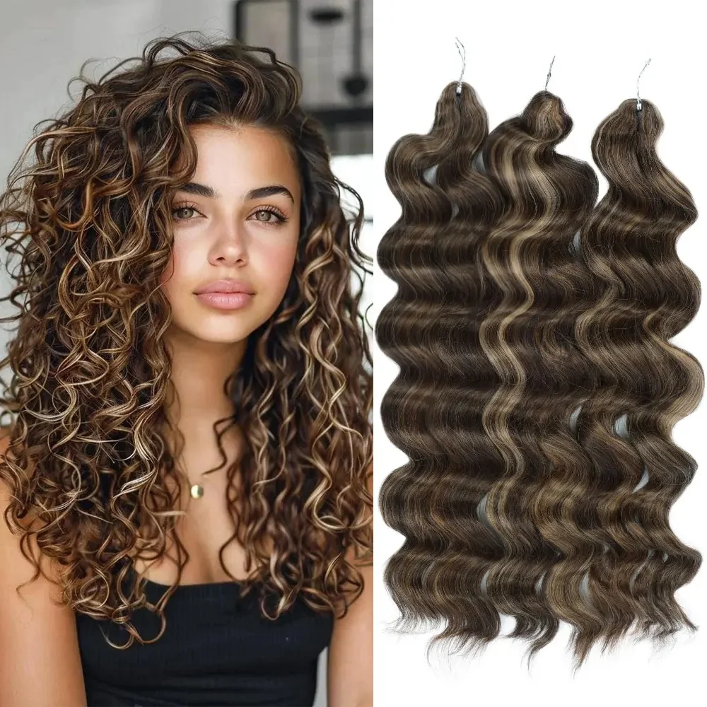 

Gladys 26 Inch Loose Deep Wave Twist Crochet Hair 300g/pcs Synthetic Hair Highlight Blonde Piano Brown Braiding Hair Extensions