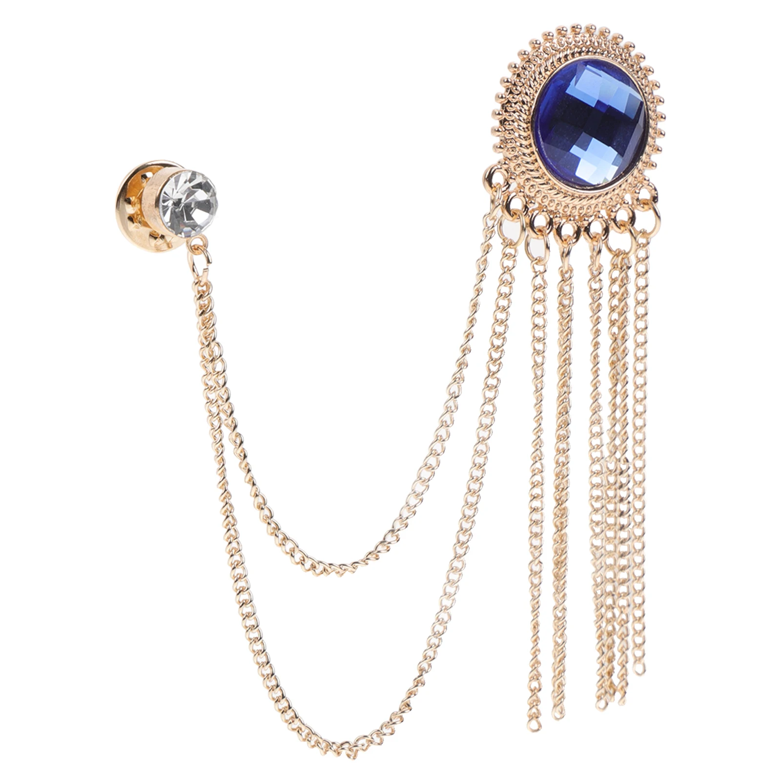 

Brooch Accessories Hanging Chain Decoration Mens Suit Lapel Pin Blue Gemstone Metal Jewelry Lightweight Portable
