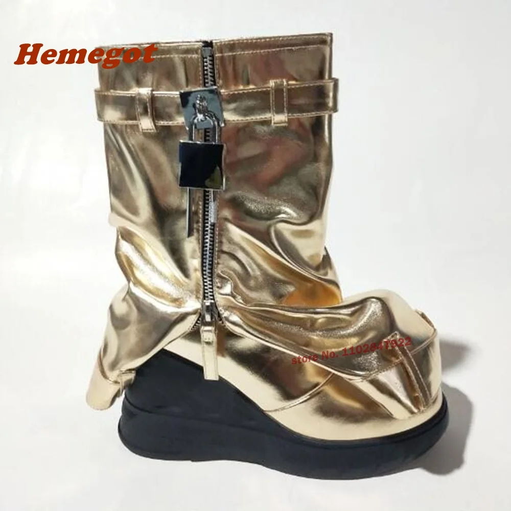 Padlock Zipper Winter Women's Shoes Camouflage Rhinestone Tank Soled Short Boots Round Toe Platform Height Increasing Luxury