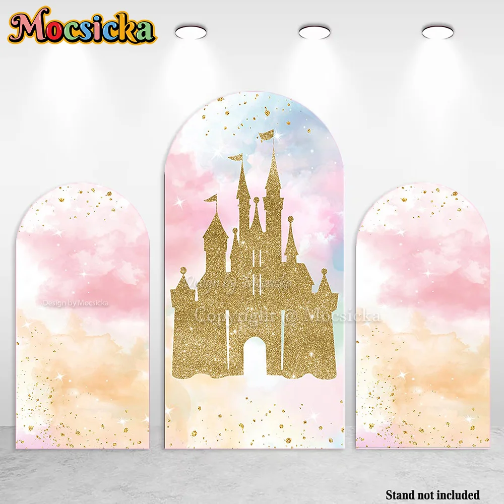 

Mocsicka принцесса девушка день рождения арка фон для фотосъемки блестящий золотой замок облако фон детское шоу свадебная фотозона